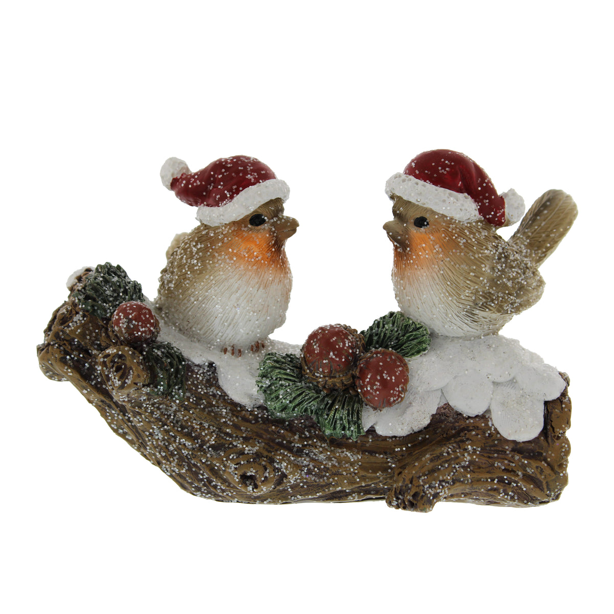 Robins Sitting on Snowy Log 15cm